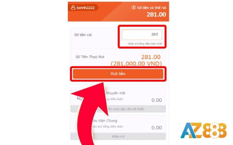 Điền số tiền cần rút và xác nhận giao dịch