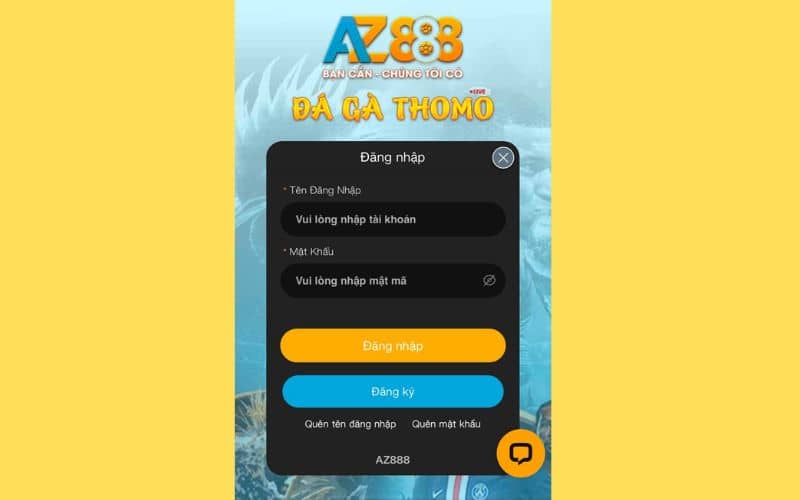 Điền thông tin đăng nhập AZ888 vào biểu mẫu