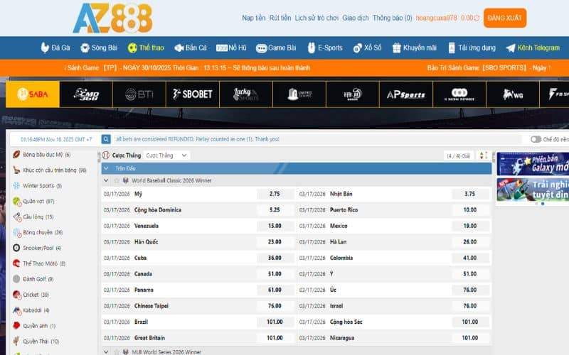 Các bước đặt cược bóng bàn tại AZ888