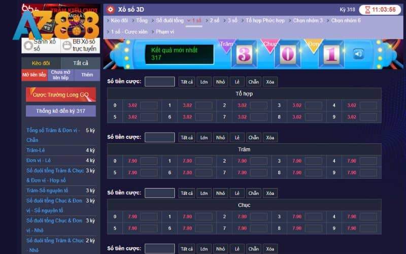 Các hình thức đặt cược xổ số 3D tại AZ888